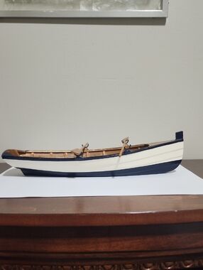Decorative Wooden Rowboat Accent - Navy Blue and Cream